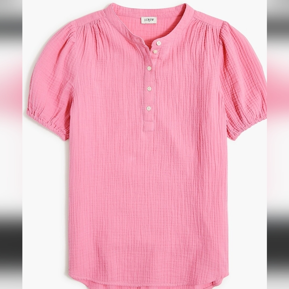 J. Crew Pink Gauzy 100% Cotton Pull Over Button Neck Top Size XS